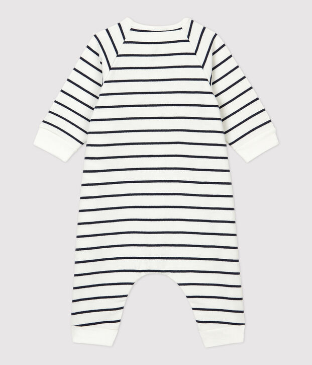 Combinaison rayures marini&egrave;res b&eacute;b&eacute; molleton en coton biologique blanc/bleu
