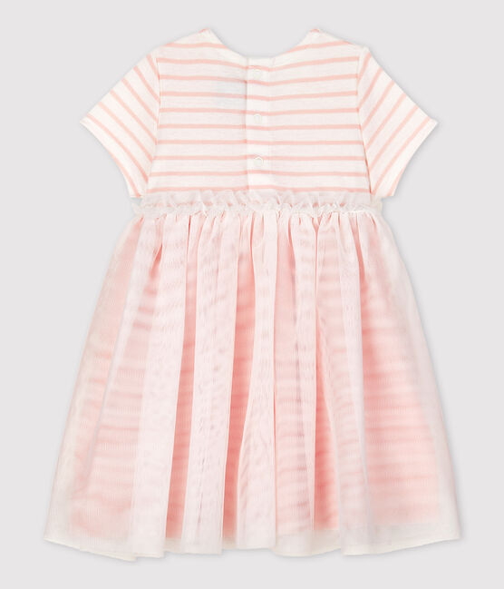 Robe bi-matières manches courtes bébé fille blanc MARSHMALLOW/rose MINOIS