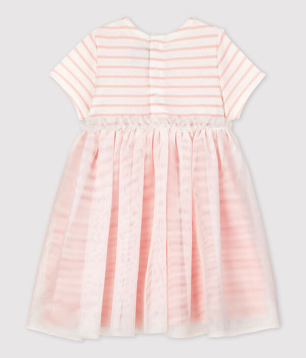 Robe bi-mati&egrave;res manches courtes b&eacute;b&eacute; fille blanc/rose