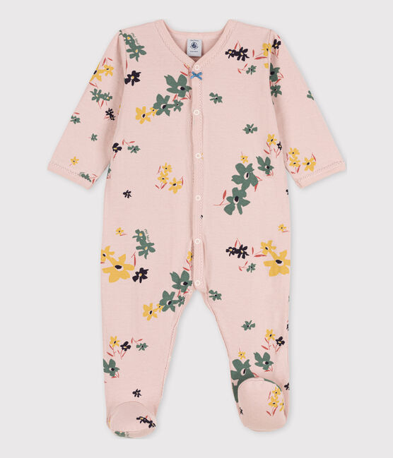 Gebloemde babypyjama in tubic roze SALINE/wit MULTICO