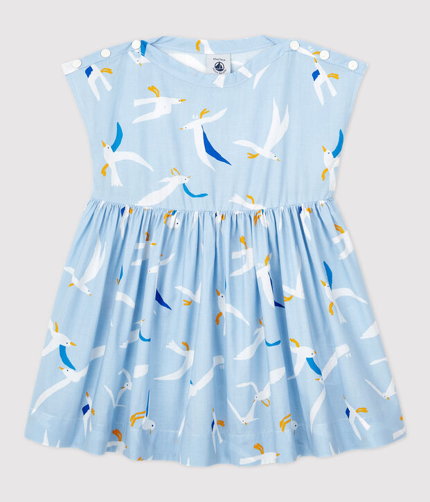 Robe manches courtes en popeline b&eacute;b&eacute; fille bleu/multicouleur