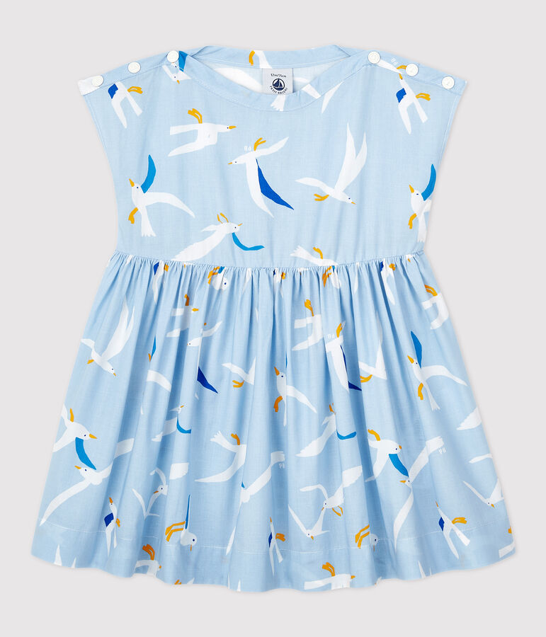 Jurk van popeline met korte mouwen voor babymeisjes blauw JASMIN/wit MULTICO