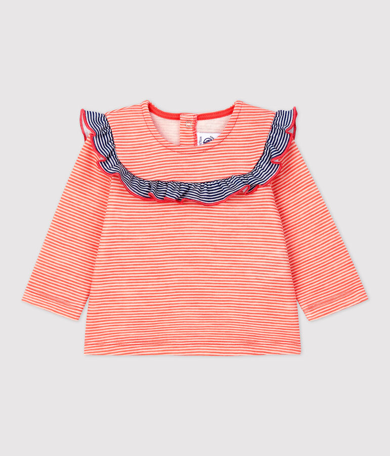Blouse en laine et coton b&eacute;b&eacute; orange/blanc