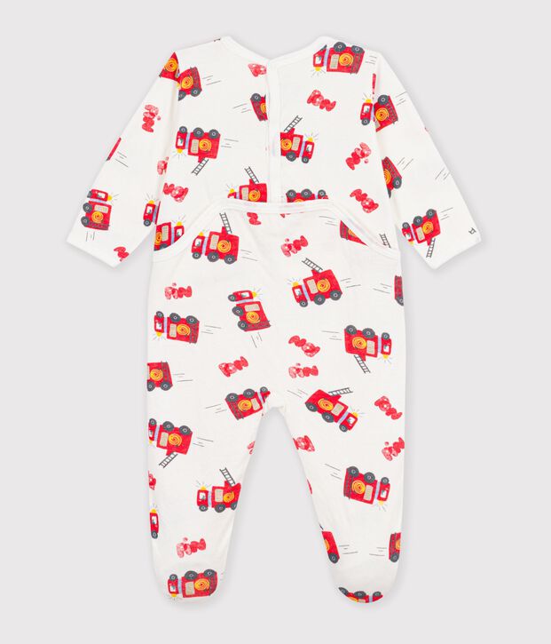 Pyjama b&eacute;b&eacute; en tubique ouverture dos imprim&eacute; pompier blanc/multicouleur