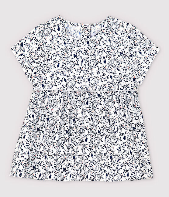 Blouse van popeline met korte mouwen voor babymeisjes wit MARSHMALLOW/wit MULTICO