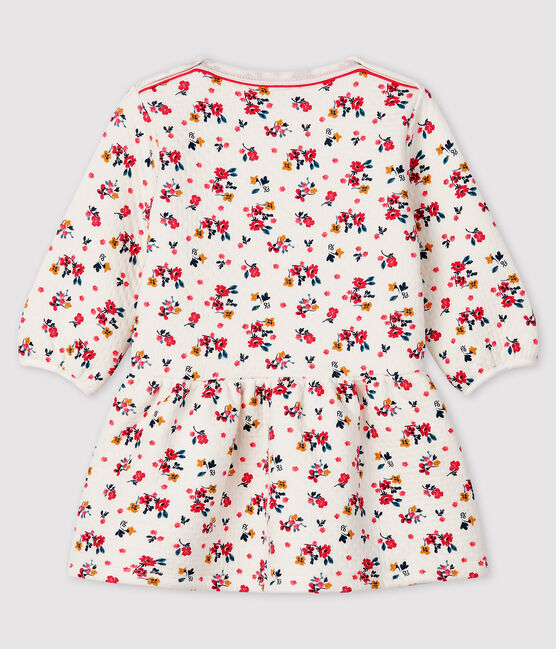 Jurk met lange mouwen babymeisje wit MARSHMALLOW/wit MULTICO