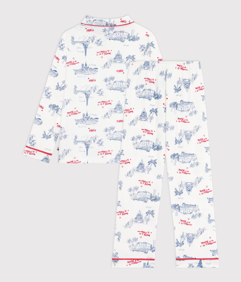 Pyjama enfant en coton boutonn&eacute; imprim&eacute; Paris blanc/multicouleur