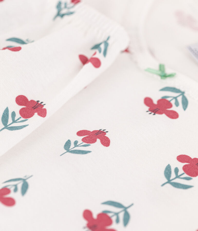Pyjama manches courtes fleurs en coton petite fille blanc/multicouleur