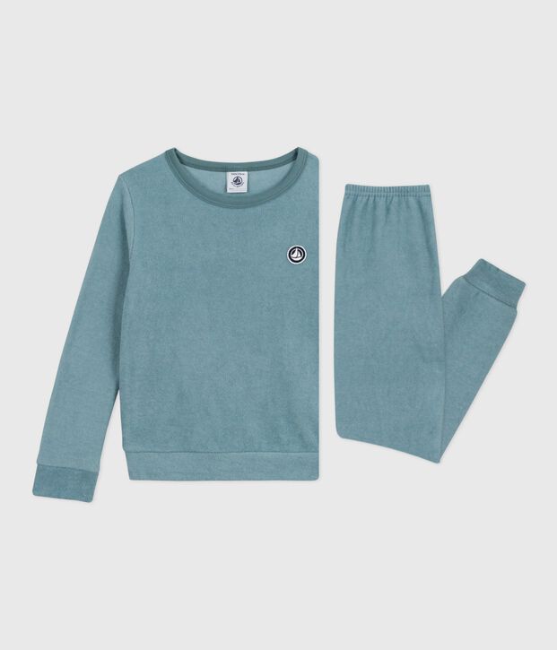 Pyjama enfant en coton &eacute;ponge uni bleu