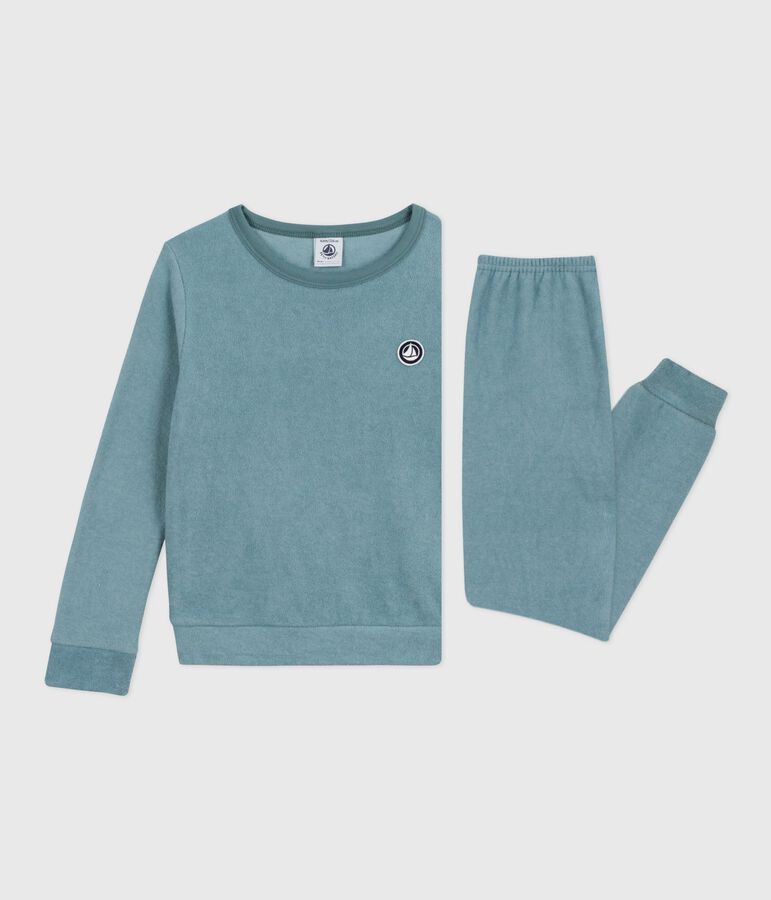 Effen pyjama van katoenen badstof voor kinderen blauw