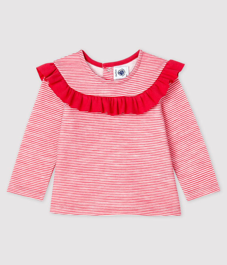 Blouse met lange mouwen babymeisje roze POPPY/wit MARSHMALLOW
