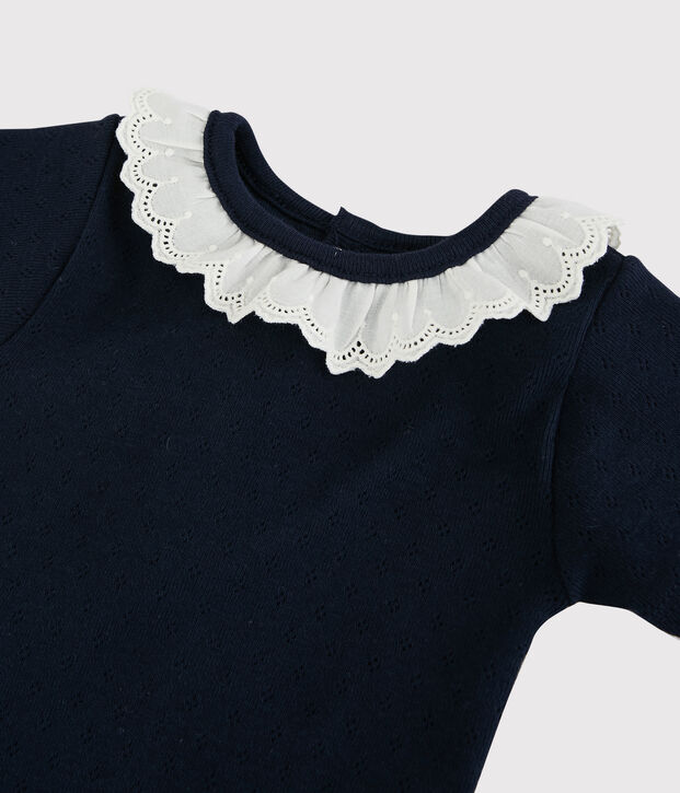 Body &agrave; col en broderie anglaise b&eacute;b&eacute; fille bleu marine