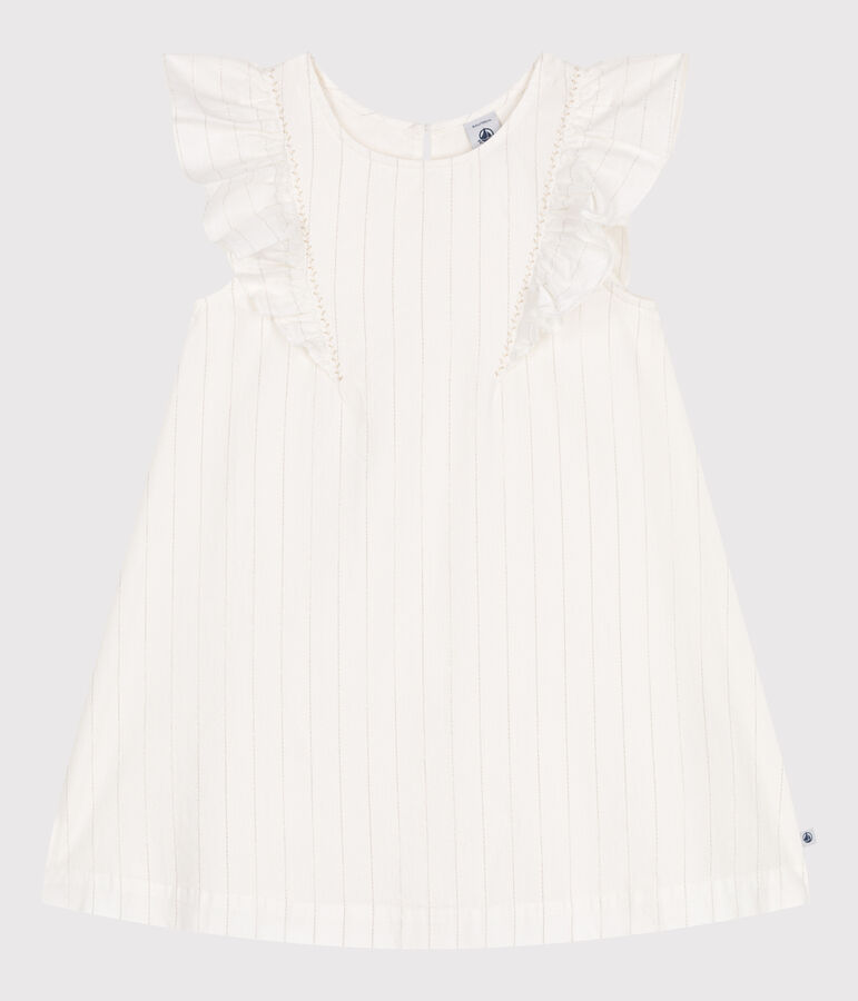 Robe enfant en coton manches courtes blanc/gris