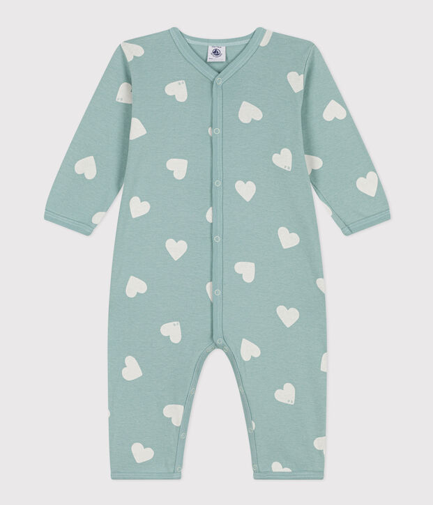 Katoenen babypyjama zonder voetjes met print groen/ecru