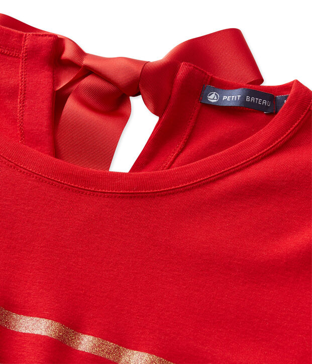 Dames-T-shirt met strepen/pailletten rood