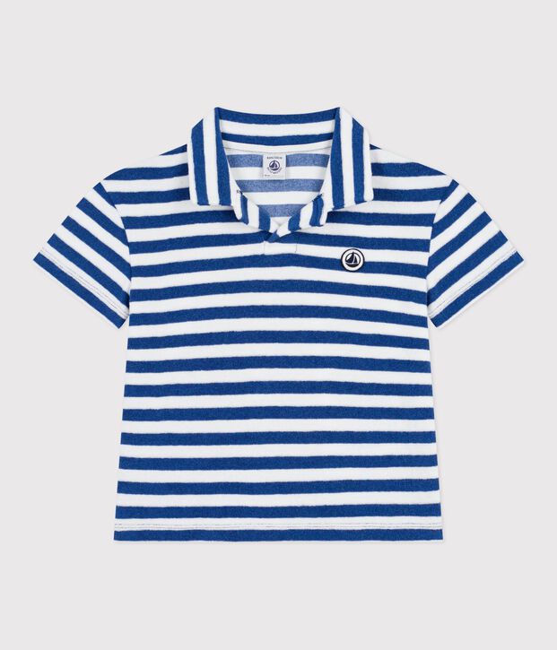 Katoenen polo met korte mouwen voor kinderen blauw/wit