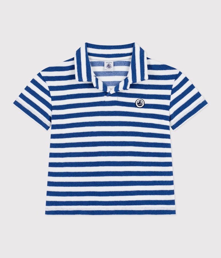 Polo enfant &agrave; manches courtes en coton bleu/blanc