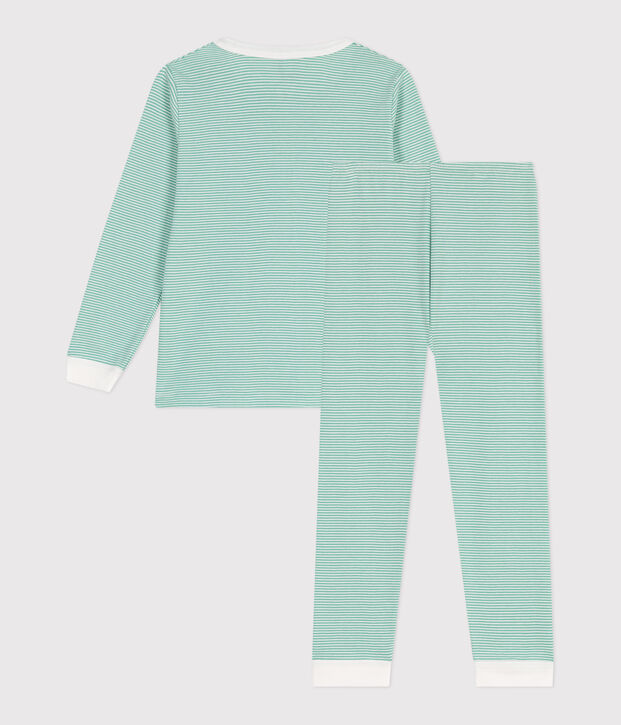 Katoenen kinderpyjama met strepen groen/wit