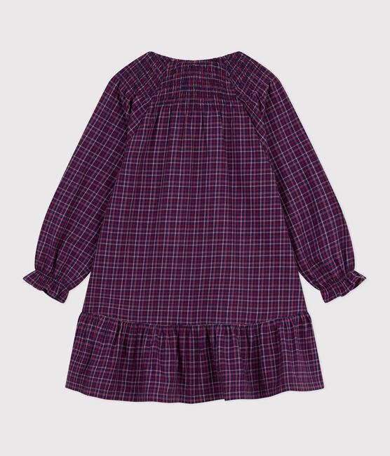 Flanellen geruite jurk met lange mouwen voor kinderen blauw SMOKING/wit MULTICO