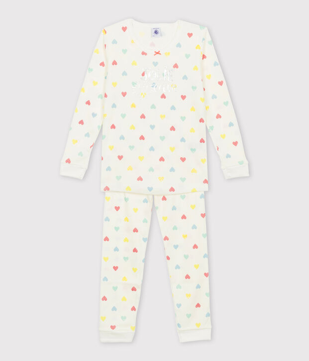 Pyjama petite fille coupe tr&egrave;s ajust&eacute;e blanc/multicouleur