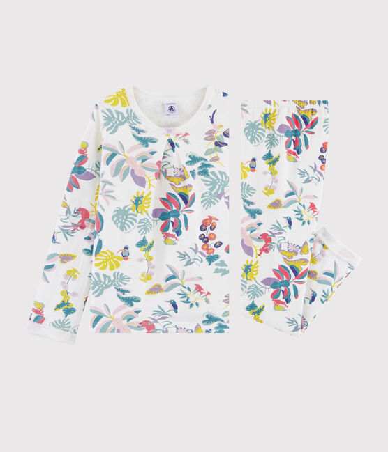 Meisjespyjama van tubic met jungleprint wit MARSHMALLOW/wit MULTICO
