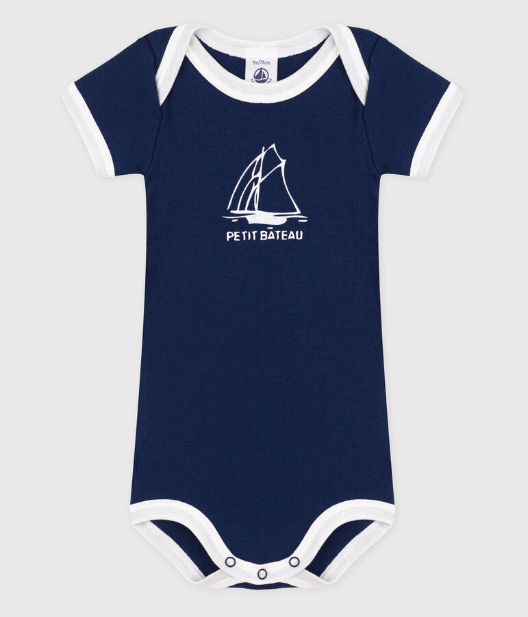 Babybody met korte mouwen blauw/wit