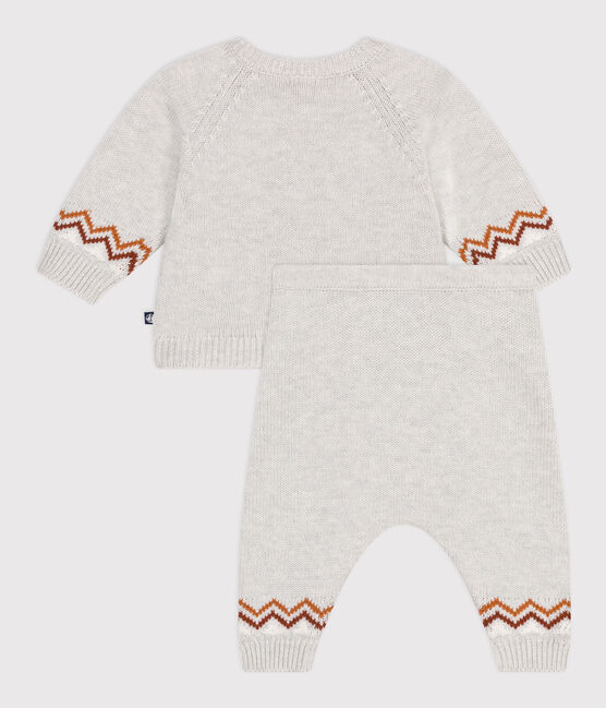 Ensemble 2 pièces bébé en tricot, imprimé "P'tit Cœur" beige MONTELIMAR/blanc MULTICO