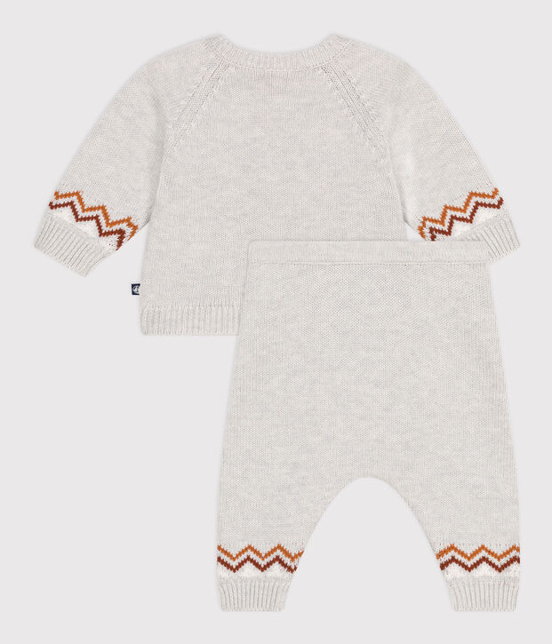 Ensemble 2 pi&egrave;ces b&eacute;b&eacute; en tricot, imprim&eacute; P'tit C&oelig;ur beige/multicouleur