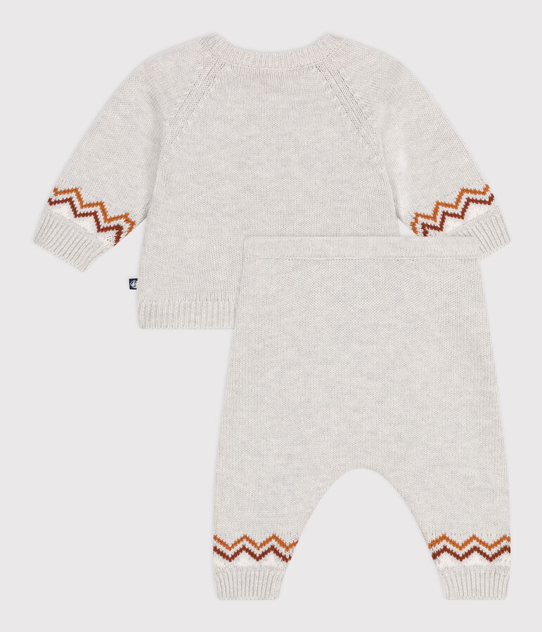 Tweedelig gebreid babysetje met opdruk P'tit C&oelig;ur beige/multicouleur