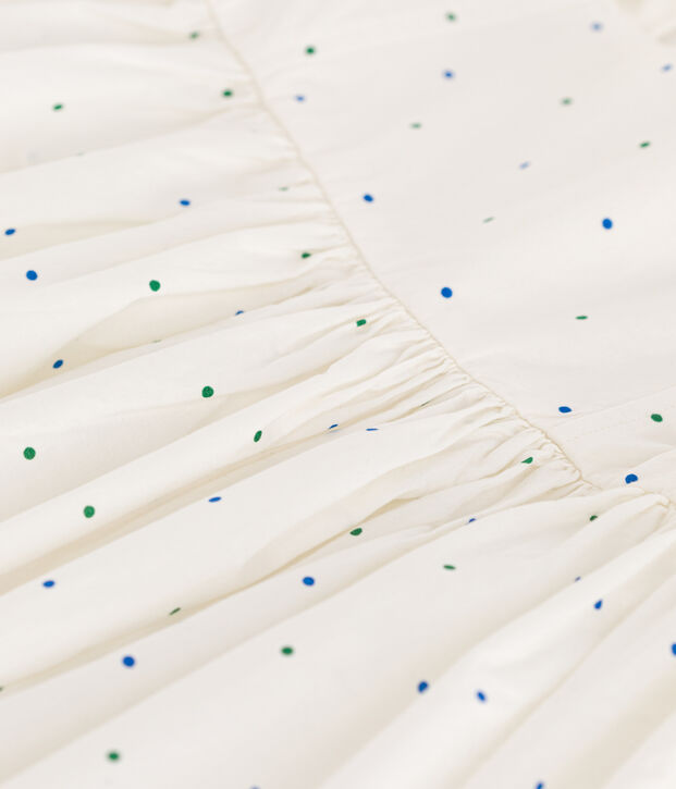 Robe longue sans manche enfant en coton &agrave; pois blanc/multicouleur