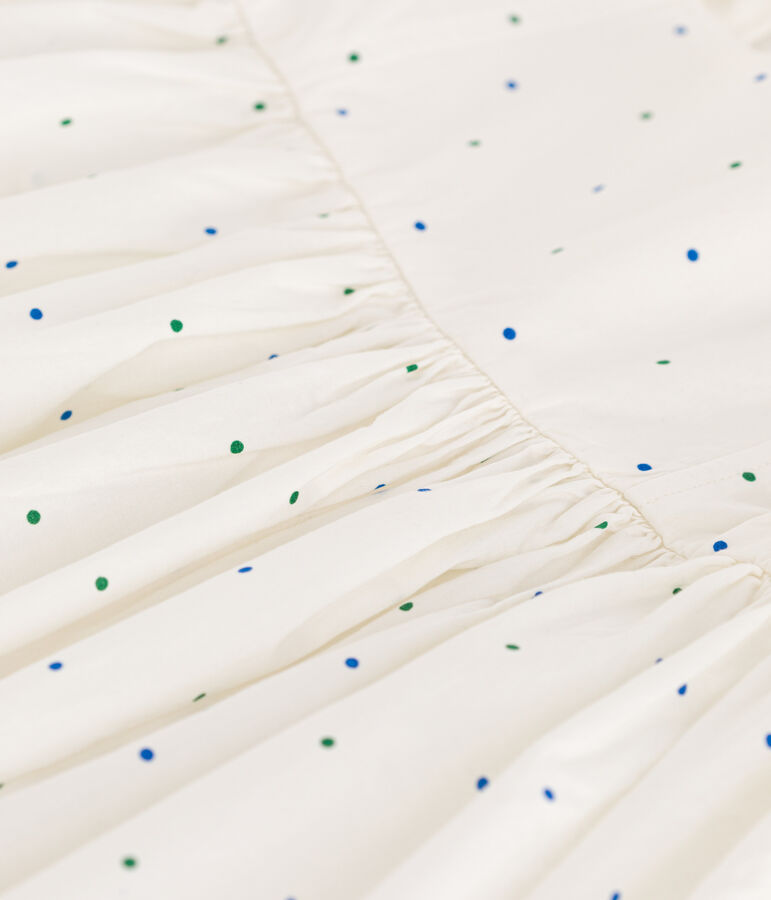 Robe longue sans manche enfant en coton &agrave; pois blanc/multicouleur