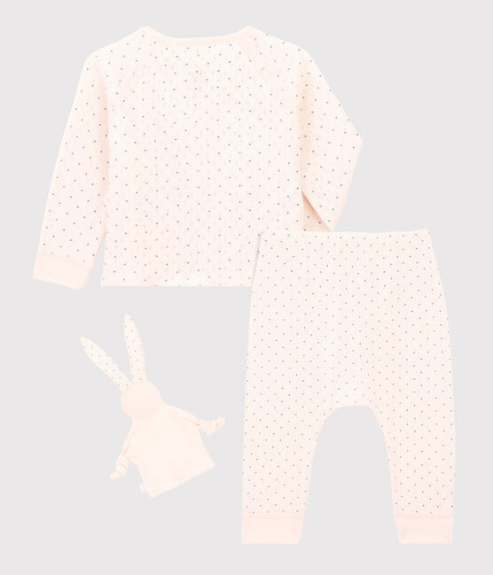 Ensemble 3 pièces rose bébé fille en coton biologique rose FLEUR/bleu EDNA