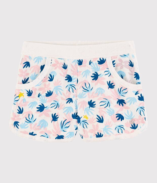 Short van badstof voor meisjes wit/multicouleur