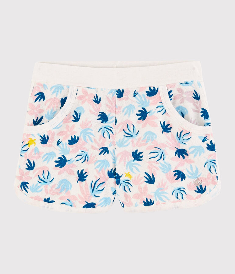 Short van badstof voor meisjes wit/multicouleur