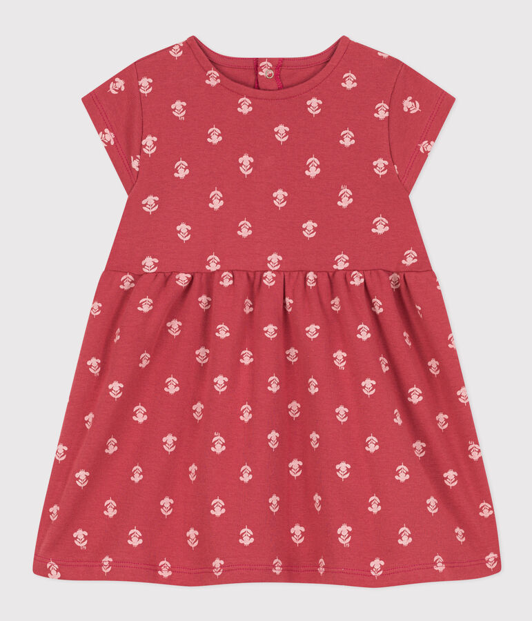 Robe manches courtes b&eacute;b&eacute; en coton imprim&eacute; rose/&eacute;cru