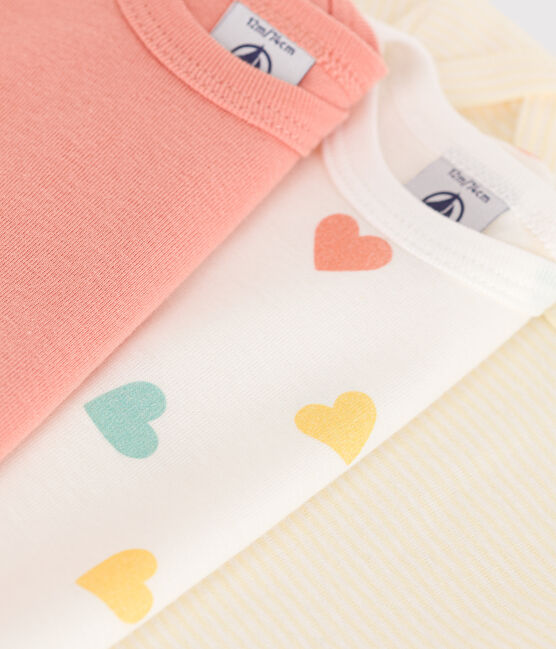 Setje met 3 katoenen babyrompertjes met korte mouw en hartprint variante 1