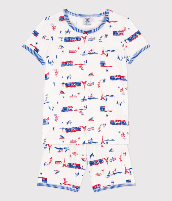 Pyjacourt Paris en coton petite fille blanc MARSHMALLOW/blanc MULTICO