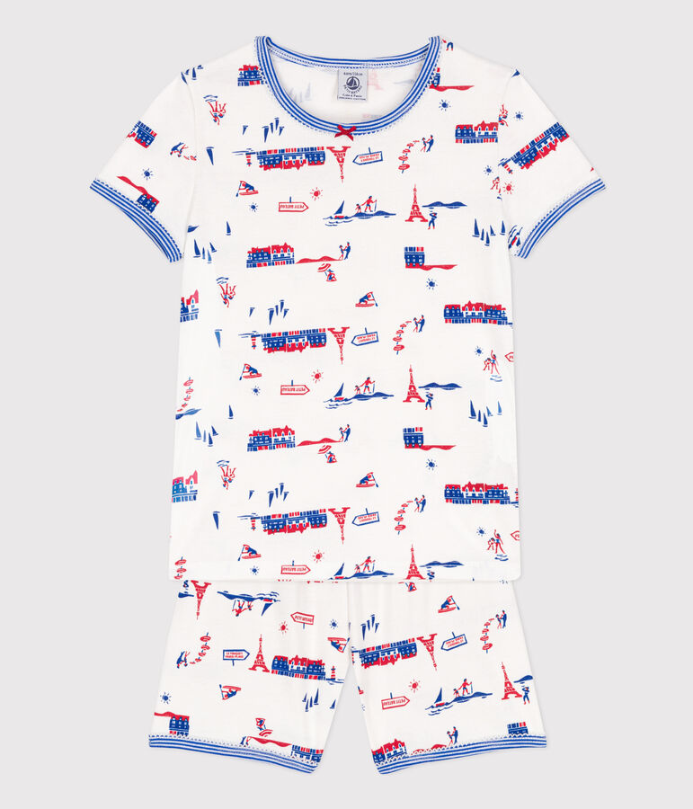 Pyjacourt Paris en coton petite fille blanc/multicouleur