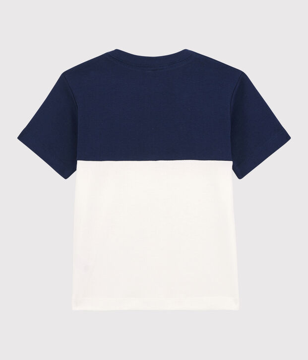 T-shirt met korte mouwen in katoen voor jongens blauw/wit
