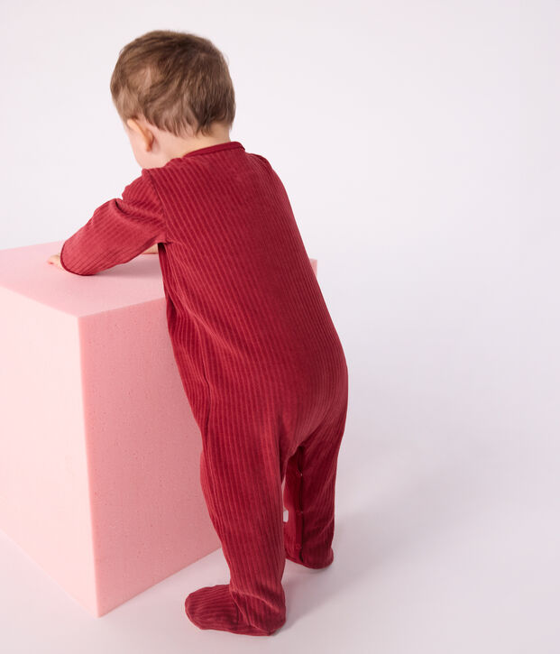 Baby-slaappakje van effen Fluweel met borduursel rood