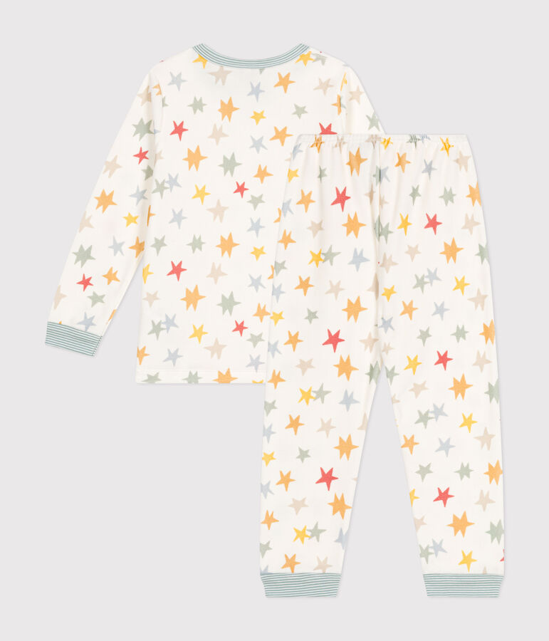 Kinderpyjama van velours met sterrenprint wit MARSHMALLOW/wit MULTICO