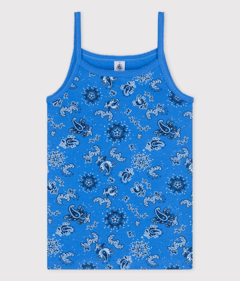 L'ICONIQUE, biokatoenen damesshirt met bandjes blauw/multicouleur