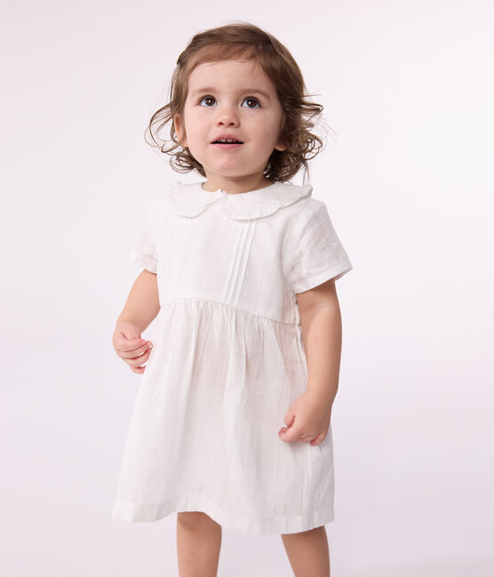Wit katoenen babyjurkje met bloomer en ajourdetails wit ECUME
