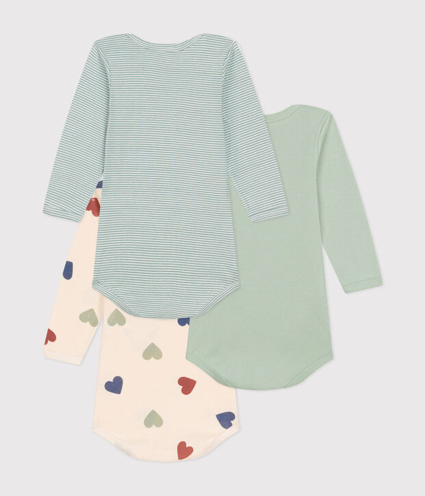 Setje met 3 katoenen body's met lange mouw en drie hartjes voor baby's multicouleur