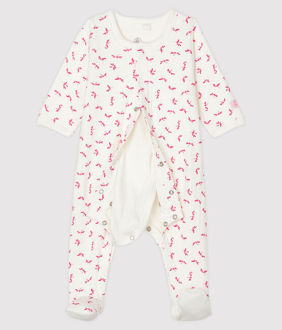 Bodyjama bébé fille en tubique blanc MARSHMALLOW/rose GROSEILLER
