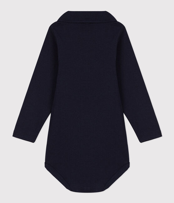 Katoenen body met lange mouwen en polokraagje voor baby's blauw SMOKING