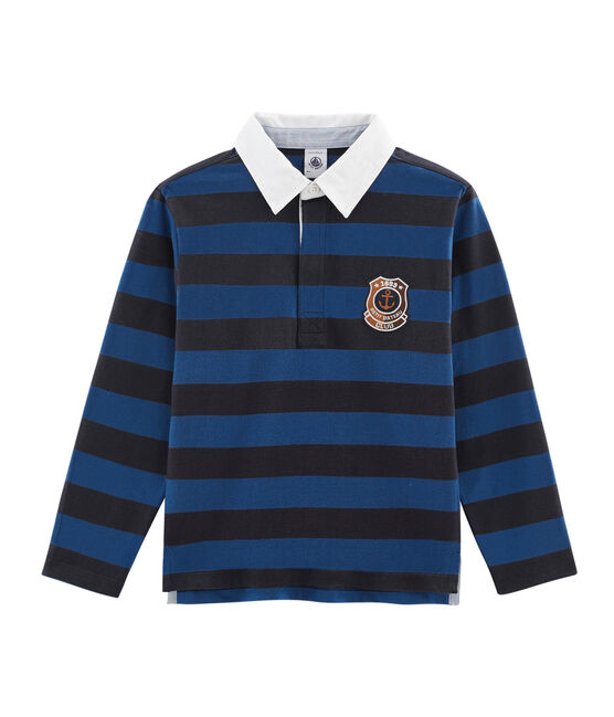 Rugbypolo met strepen jongens blauw SMOKING/blauw LIMOGES