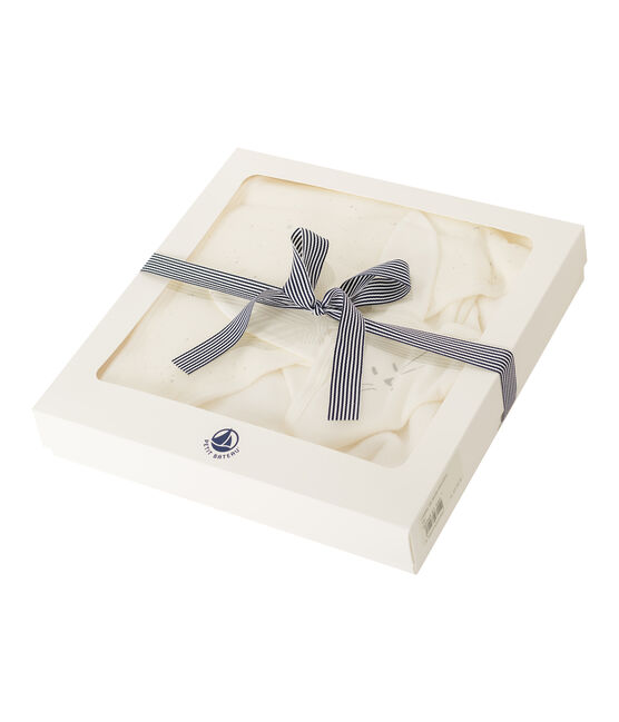 Coffret carré de bain et doudou bébé en BE et tubique blanc MARSHMALLOW/blanc MULTICO