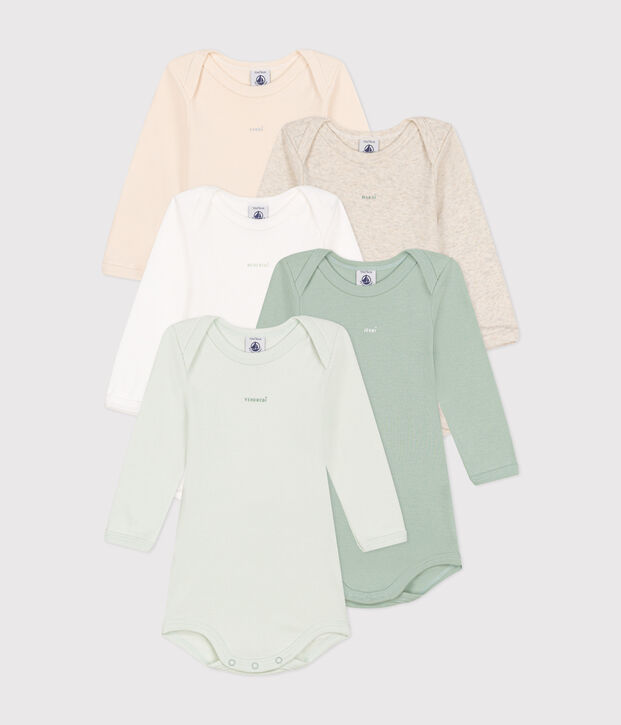 Setje met 5 katoenen body's met lange mouw voor baby's multicouleur