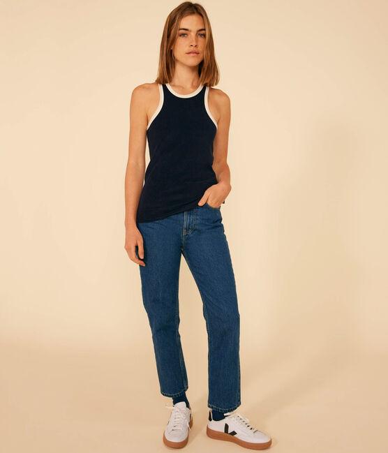 Katoenen damestop van badstof blauw SMOKING